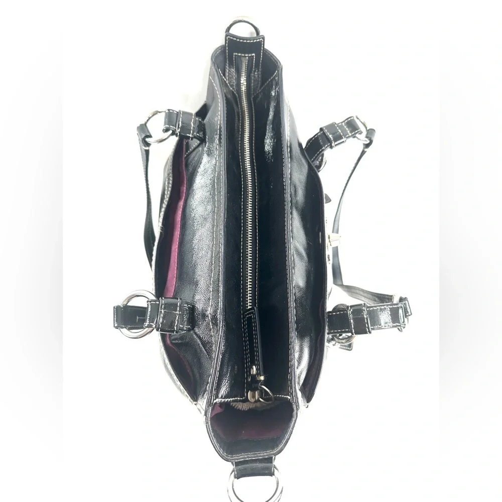 COACH Chelsea F14022 Black Patent Leather Large Shoulder Bag Purse Turn Lock - Picture 7 of 9